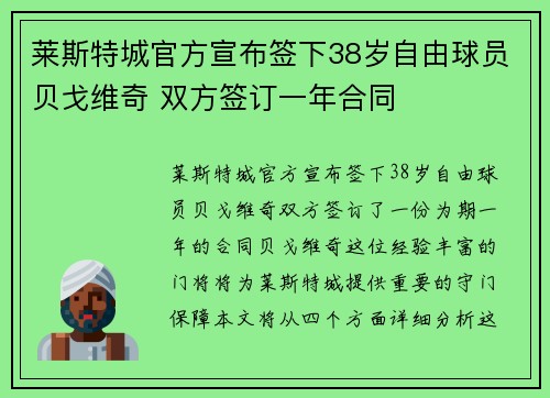 莱斯特城官方宣布签下38岁自由球员贝戈维奇 双方签订一年合同