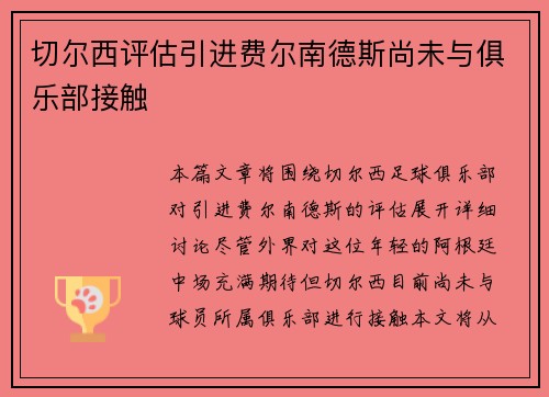 切尔西评估引进费尔南德斯尚未与俱乐部接触